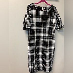 Tacera Black & White Plaid Pencil Midi Dress size Large
